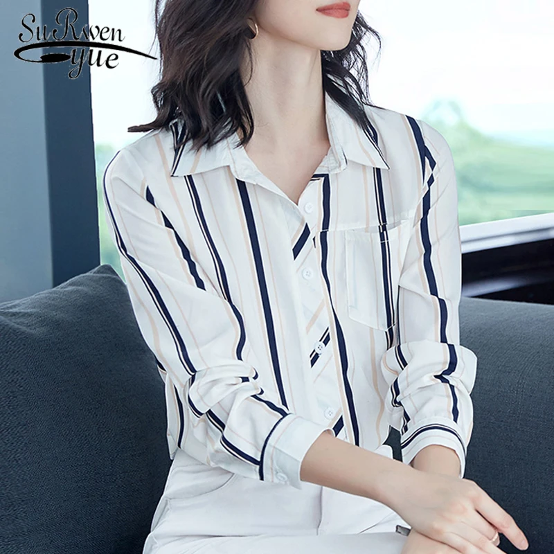 

Fashion turn down collar striped OL blouse women tops blusa feminina long sleeve shirt women autumn chiffon blouse shirt 1096 40