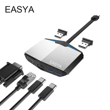 

EASYA Thunderbolt 3 USB-C Hub to Rj45 VGA 1000Mbps Adapter with USB 3.1 Type-C PD Date Transmission Port for Macbook Pro Dock