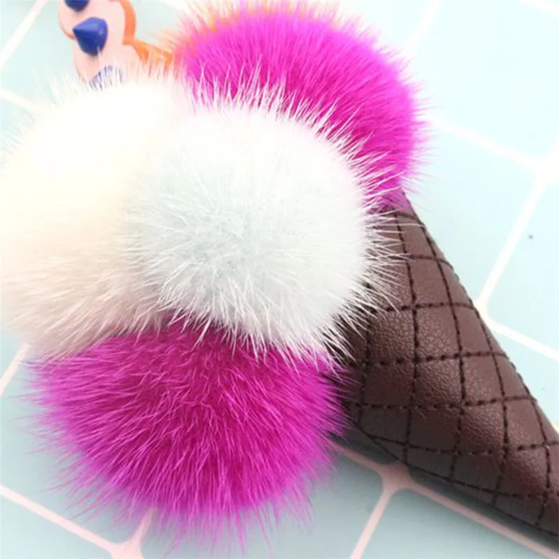 

Fashion New Fur Keychain Fluffy Fur Lce Cream Keychain For Women Mink Hair Furs Ball Pom Pom Key Chain Car Bag Keyring Pendant