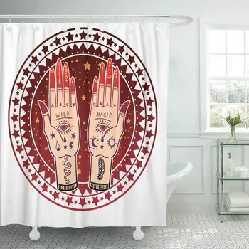 

Shower Curtain Hooks Vintage Hands Old Tattoos Sketch Graphic Mystic Occult Symbols Halloween Decorative Bathroom