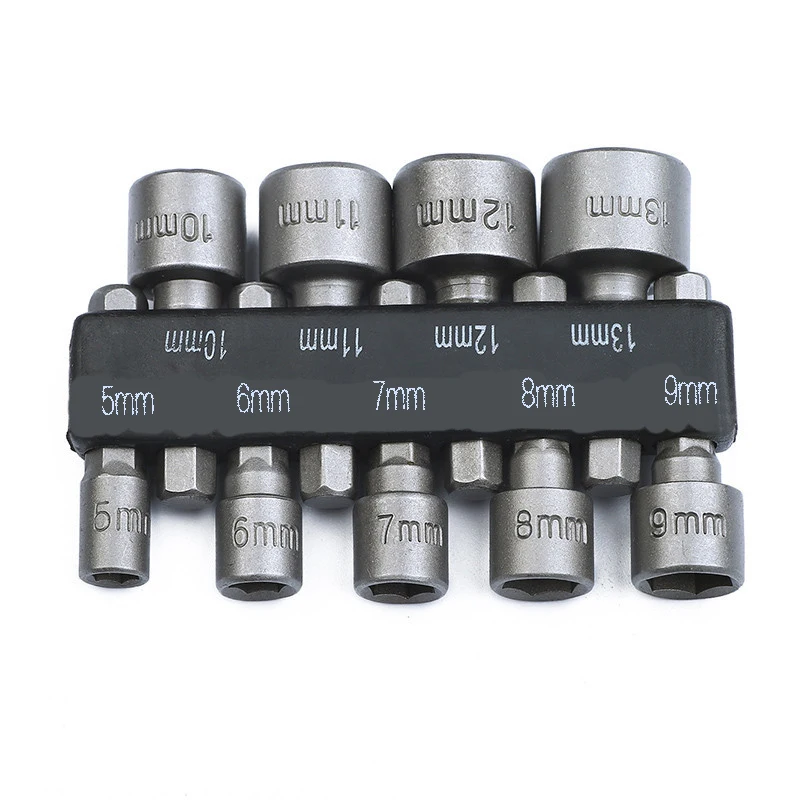 

9pcs/set DIY Hex Socket Sleeve Nozzles Nut Driver Set Drill Bit Adapter for Woodworking 35mm Length Power Tool 5mm-13mm new