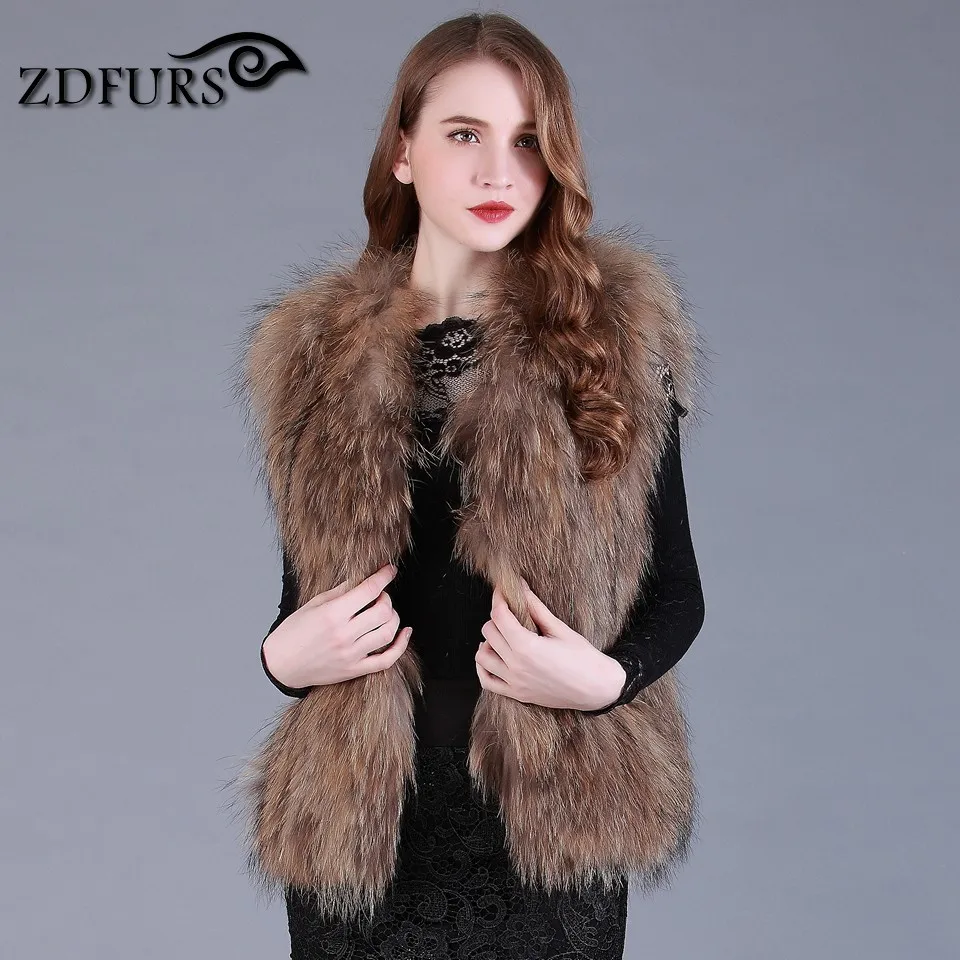 ZDFURS * New fashion Ladies raccoon fur vest gilet colete de pele para as mulheres