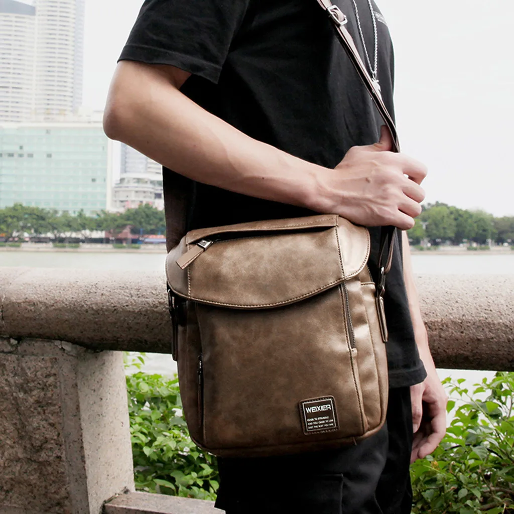 

Men Vintage High Quality Leather Vertical Crossbody Messenger Bags Retro Casual Travel Business Shoulder Bags Dropship 10H