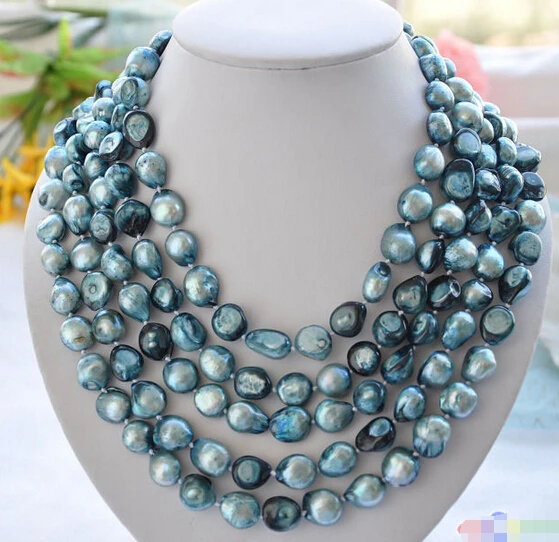 

HOT## Wholesale FREE SHIPPING >>> P4119 100" 14mm blue baroque freshwater pearl necklace