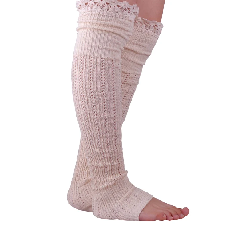 TOIVOTUKSIA Leg Warmers for Women Knit Boot Cuffs with Lace Boot Socks Crochet Hollow Knee High Socks
