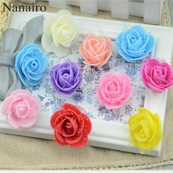 

100 pieces Lace PE Foam Rose Artificial Head Flowers For Wedding Decoration Scrapbooking Handmade DIY Fake Cheap Flower