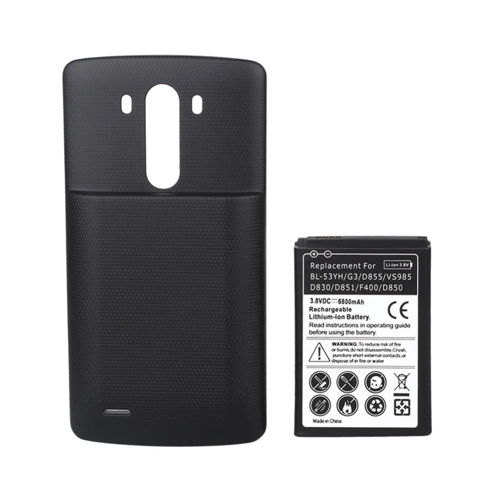 

6800mAh Li ion Battery For LG G3 D855 VS985 D830 D851 F400 D850 Phone Replacement Extended Batteria bateria + Black Back cover