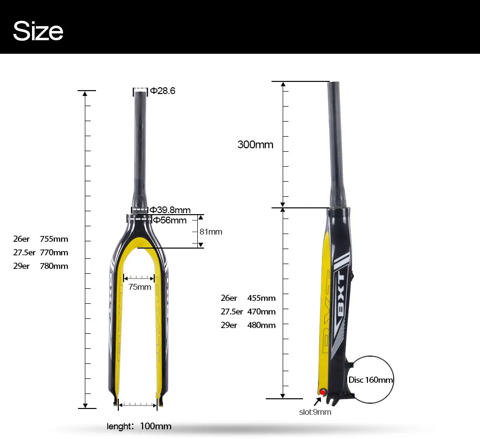 Новинка года BXT коническая 2" /27,5"/2" дюймов горный велосипед полностью углеродная передняя вилка MTB велосипедный дисковый тормоз углеродная вилка