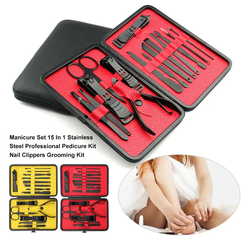 

Manicure Tool 15 In 1 Stainless Steel Professional Pedicure Kit Nail Clippers Toe Finger Nail Correction Dead Skin Dirt Remover
