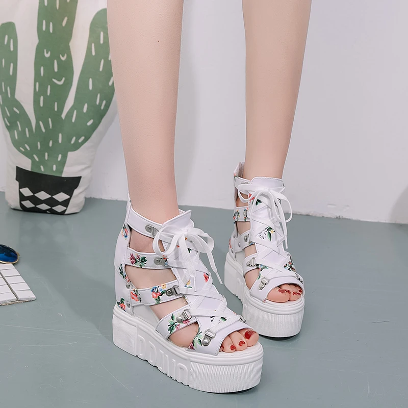 

SAILING LU Women Shoes High-Heeled Gladiator Lace Up Sandals Summer 2019 Fashion Cross Tied Causal Wedges Platform Flats XWZ5591