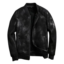 Мужская шуба короткая стильная бейсбольная овчина пилот кожаная куртка мотоциклетная куртка