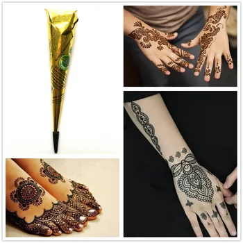

HOT Mehndi Black Ink Color Henna Tattoo Paste Indian Waterproof Henna Tattoo Cones DIY Body Art Cream For Henna Stencil Paint