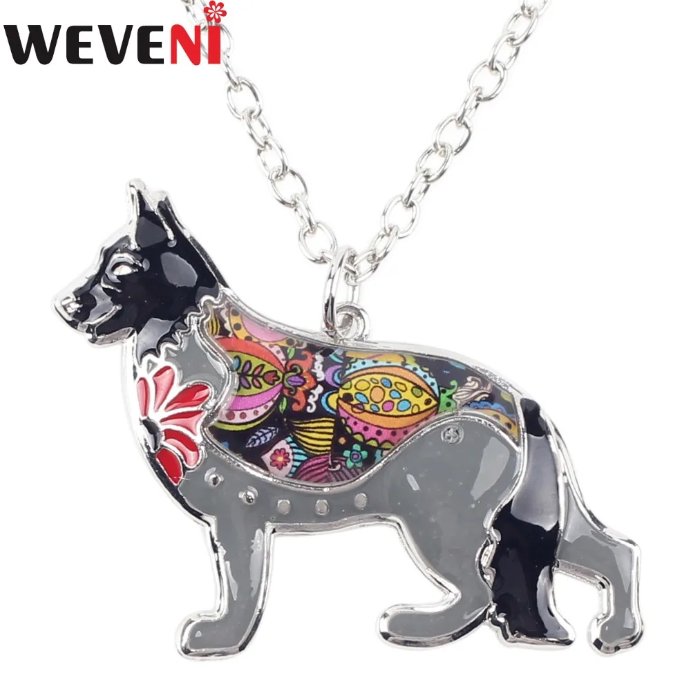 WEVENI Statement Enamel Metal German Shepherd Dog Necklace Pendants Cartoon Cute Animal Jewelry For Women Girls