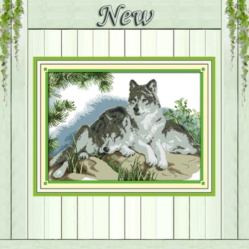 

A wolves couple forest paintings counted printed on canvas DMC 14CT 11CT Joy Sunday Cross Stitch Embroider kits Needlework Sets