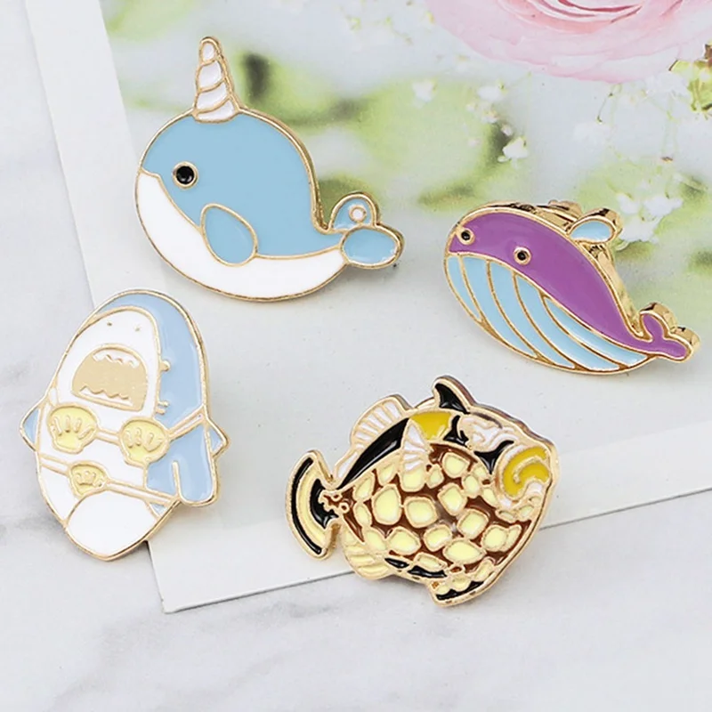 

Cute Cartoon Sea World Whale Shark Fish Enamel Brooch Pin For Women Girls Collar Shirt Bag Jewelry Accessories Brooches