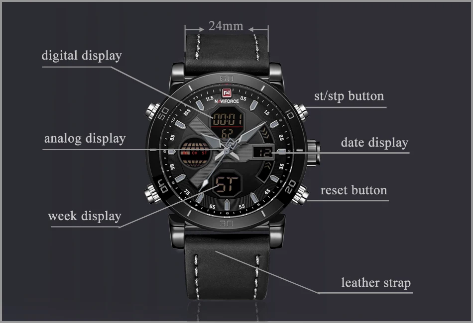 Бренд NAVIFORCE мужские часы Аналоговые кварцевые наручные часы водонепроницаемые мужские часы Отображение даты Relojes Para Hombre часы с двумя дисплеями