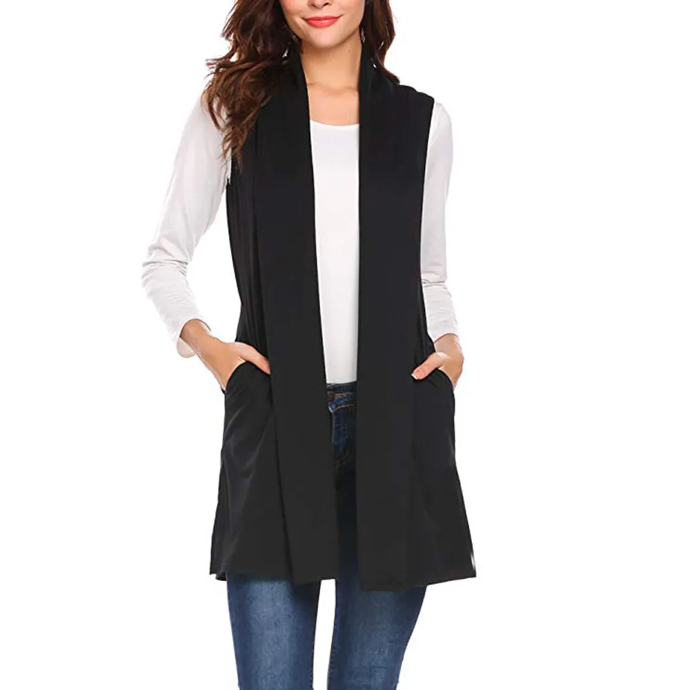 

Women Vest Casual Sleeveless Cape Shawl Pocket Draped Open Front Cardigan Vest Coat Plus Size W0717#10