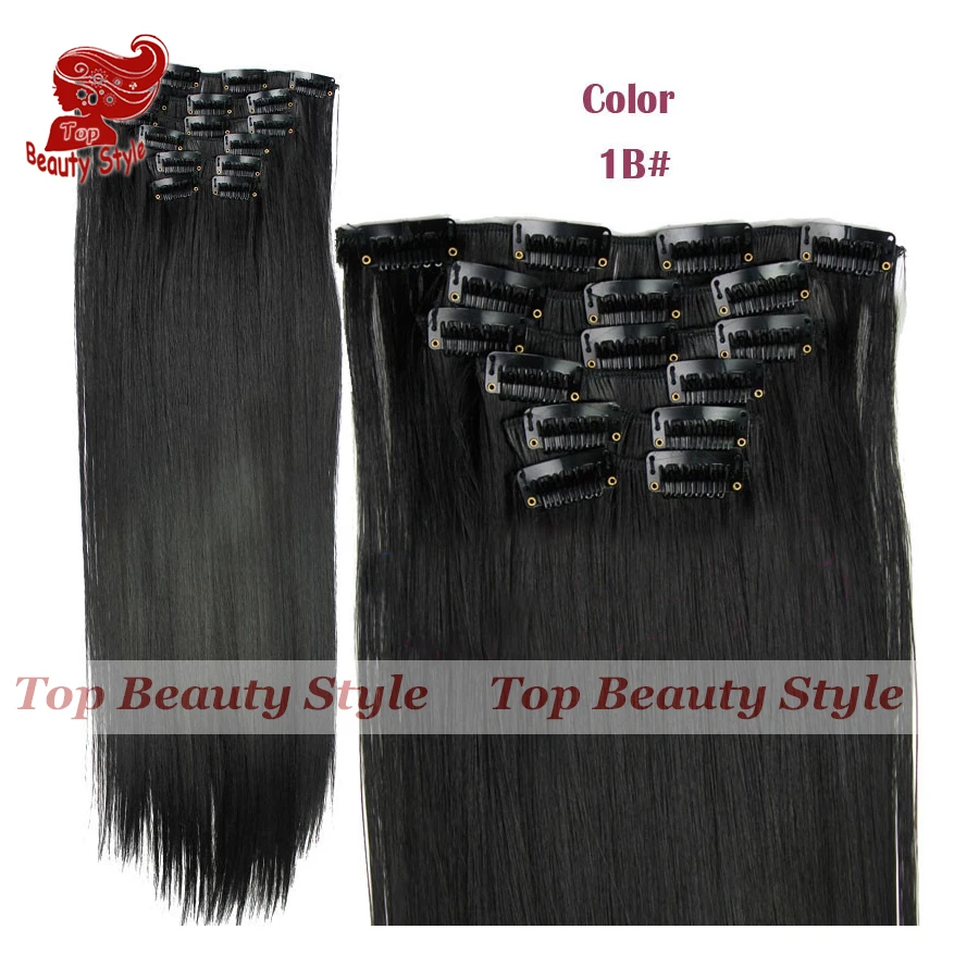 

Stock #1b Black Color Straight Clip-in Extensions 24" 120g Clip In Hair Extensions