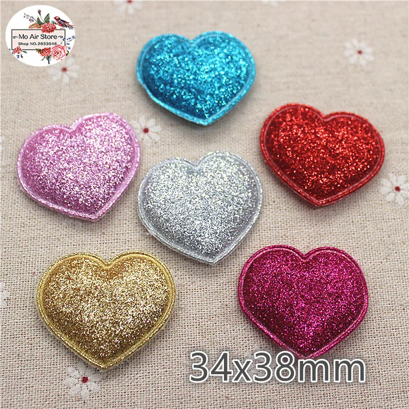 3.8cm 20pcs Heart Nonwoven Patches Glitter Felt Appliques For Clothes