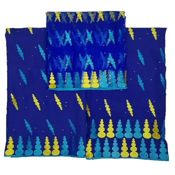 

Newest Royal Blue Nigeria Wedding Fashion 2.5+2.5+2 Yards Bazin Riche Fabric African Lace Fabric With stones L24-2