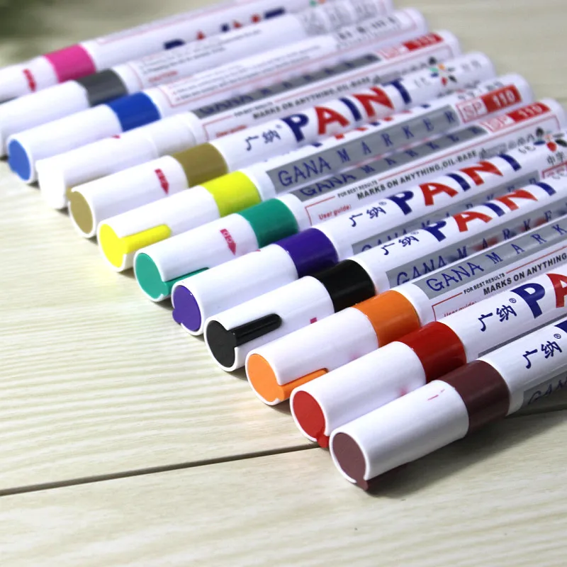 Günstige 12 farben Wasserdicht Öl Basierend Auto Reifen Reifen Lauffläche CD Metall 10mm Permanent Farbe Marker Graffiti Permanent Metallic Marker stift