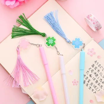 

Tassel Pendant Petal Gel Pen Cute 0.5 mm black ink Signature Pen School Office writing Supplies Promotional Gift