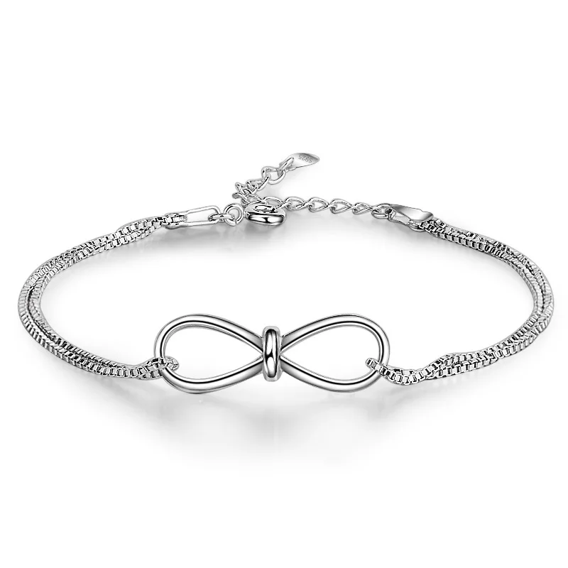 

Women Fashion Bracelet Cute Gift for Girlfriend Solid 925 Sterling Silver Jewelry Infinity Plain Silver Chain Link Bracelet