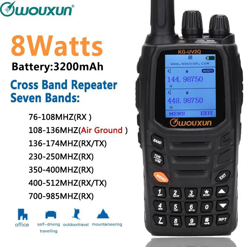 Wouxun KG-UV2Q 8W High Power 7 bands Including Air Band Cross band Repeater Walkie Talkie Upgrade KG-UV9D Plus Ham Radio