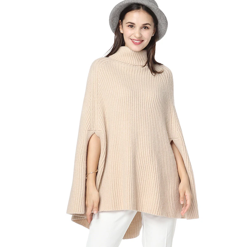  100%goat cashmere woman's fashion pashmina pullover sweater batwing sleeveless high collar 2strands