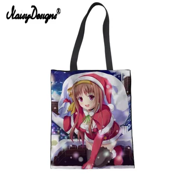 

Cartoon girls Christmas Women Handbags Canvas Shopping Bag Supermarket Bags Large Capacity Reusable Tote eco Crossbody Bag