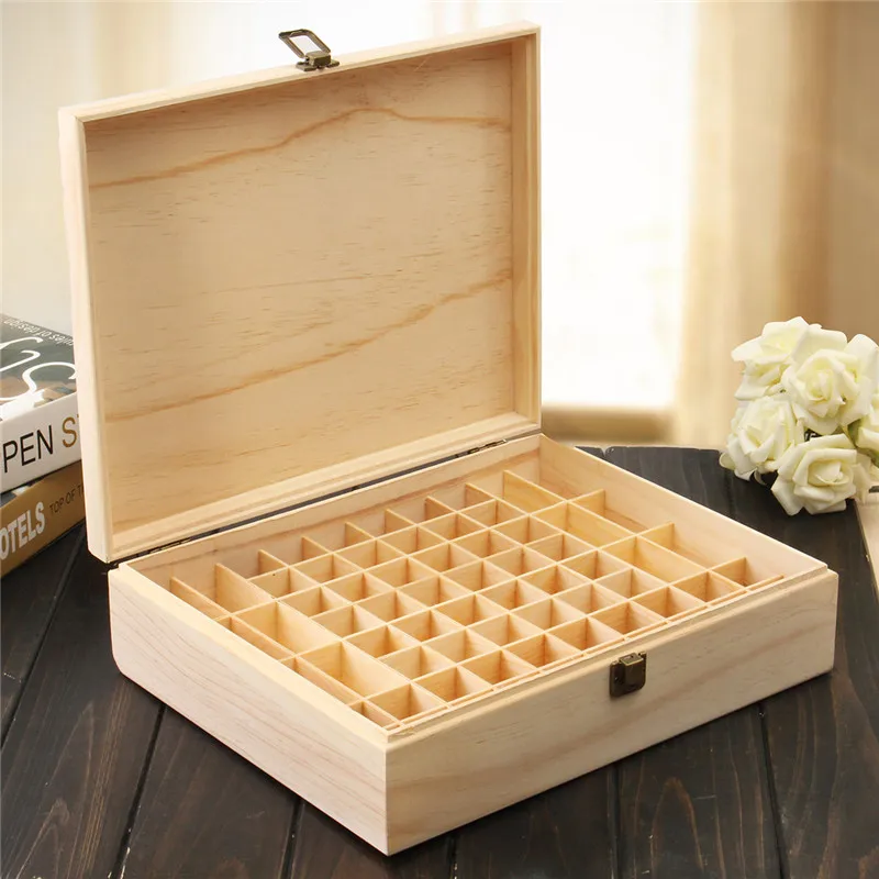 

High Quality Simple 64 Slots Essential Oil Bottle Storage Box Wooden Aromatherapy Organizer Case Home Container Tool