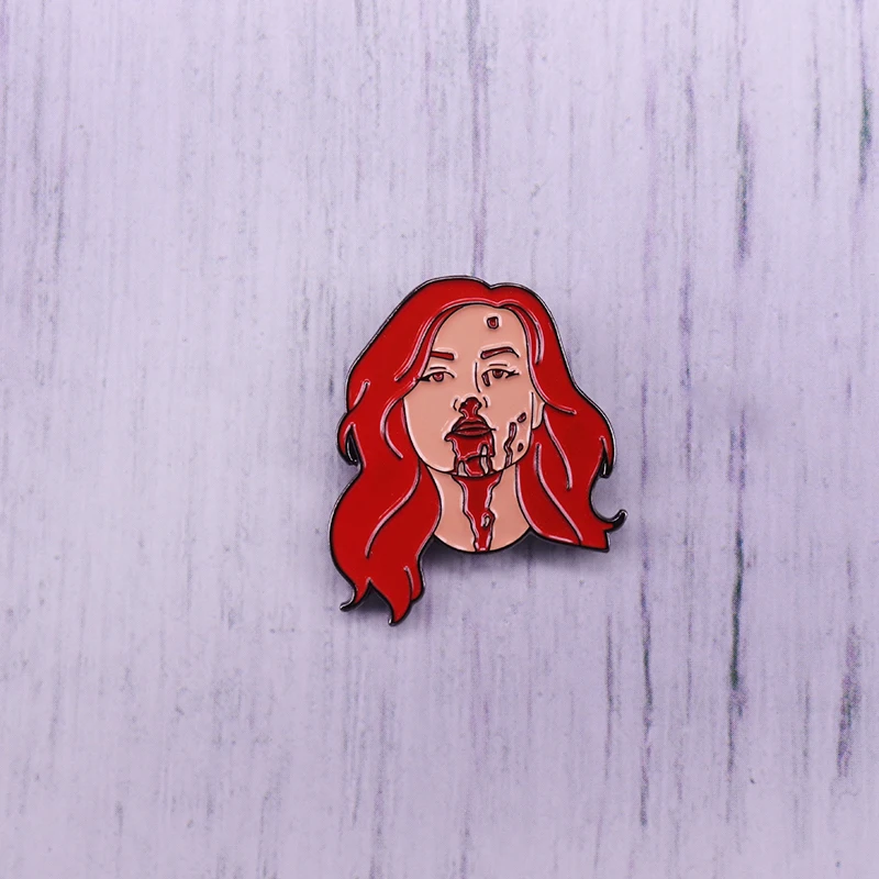 

WK wrestling enamel pin bloodied Becky Lynch in the style of Andrew WK badge