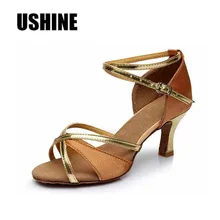 Профессиональные коричневый сатин PU Туфли для латинских танцев для Для женщин Костюмы для бальных танцев Salsa Zapatos de BAILE Костюмы для латиноамериканских танцев o Mujer 805