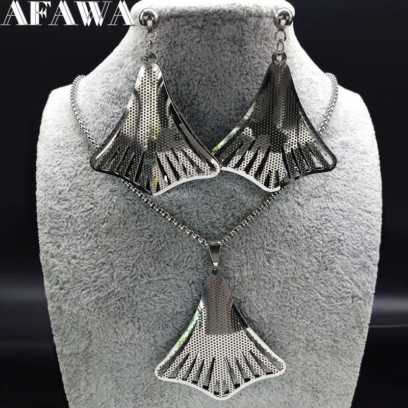 

2019 Big Mermaid Stainless Steel Jewelry Set Women Silver Color Necklace Earrings Set Jewellery conjuntos de joyas S178283