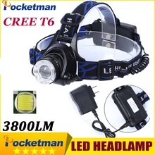 T6 Xm-L светодио дный фары 3800Lm Фара Фонарь налобный фонарь Linterna Xml T6 с 18650 Батарея/Ac Зарядное устройство рыбалка свет