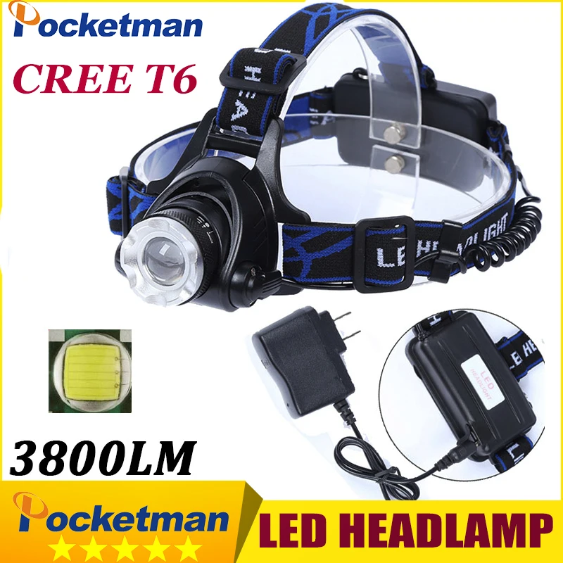 

T6 Xm-L Led Headlamp 3800Lm Headlight Flashlight Head Torch Linterna Xml T6 With 18650 Battery/Ac Charger Fishing Light