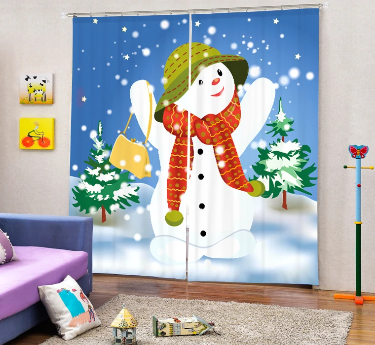 Cute fresh and beautiful Christmas snowman 3d Digital Printing Stereo Cutoff Curtains High Precision Black Silk Door curtain | Дом и сад