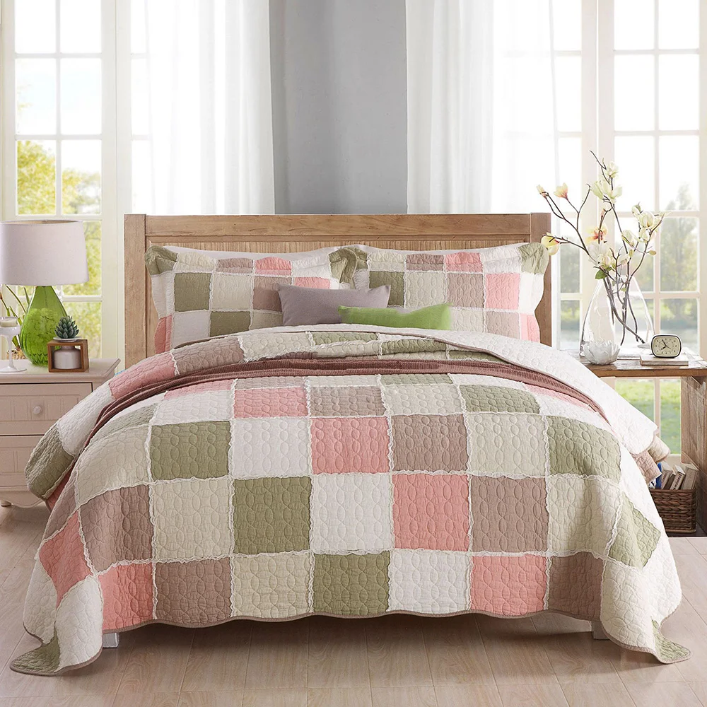 

Quality Bedspread Patchwork Quilt Set 3pcs Coverlet Quilted Cotton Quilts Bed Covers Pillowcase King Size bedding Blanket