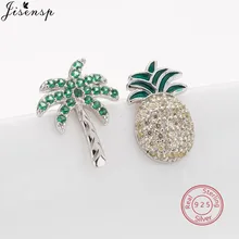 Jisensp Серебро 925 пробы кокосовой пальмы деревянные серьги для Для женщин Кристалл сережки в виде ананасов Асимметричные Серьги Brincos
