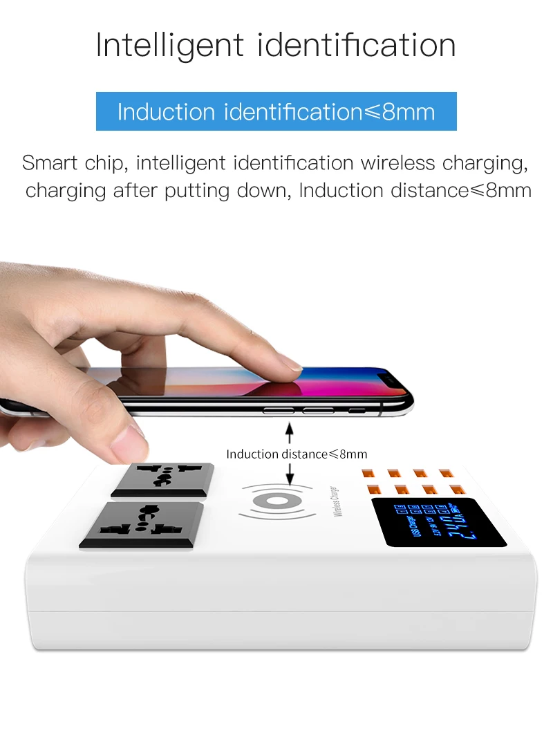 Многопортовая usb-зарядная док-станция CDA10W с 8 usb-портами для зарядки и двумя розетки постоянного тока для поддержки быстрой беспроводной зарядки