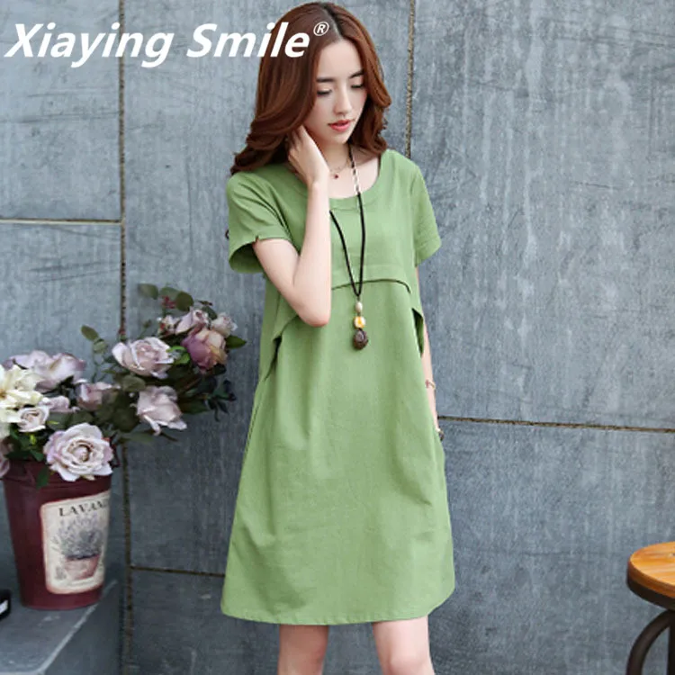 Xiaying Smile Women Biank Maternity Dress Female Fashion All-Match V-Neck Sexy loose Big Tie-dyed Striped Dresss Short Sleeve Xiaying Smile Women Biank Maternity Dress Female Fashion All-Match V-Neck Sexy loose Big Tie-dyed Striped Dresss Short Sleeve