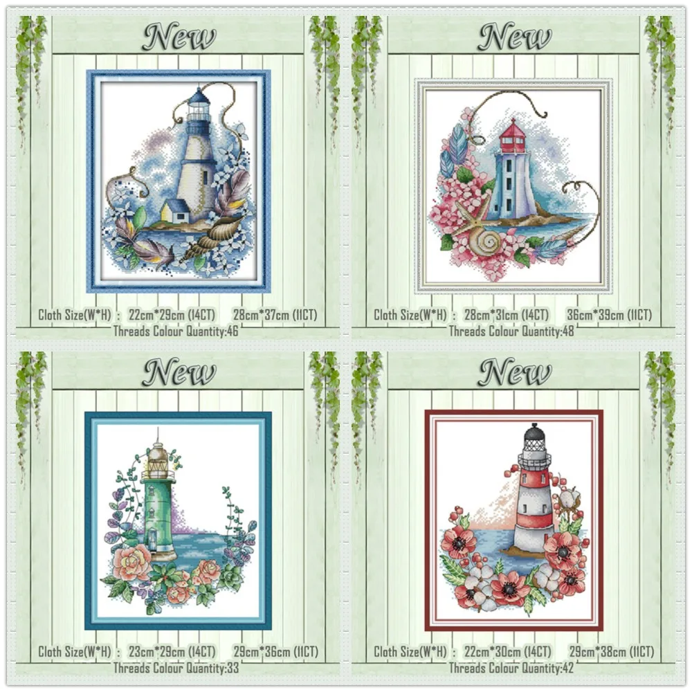 

Blue lighthouse Poppy rose diy painting counted printed on the canvas DMC 11CT 14CT kits Cross Stitch embroidery needlework Sets