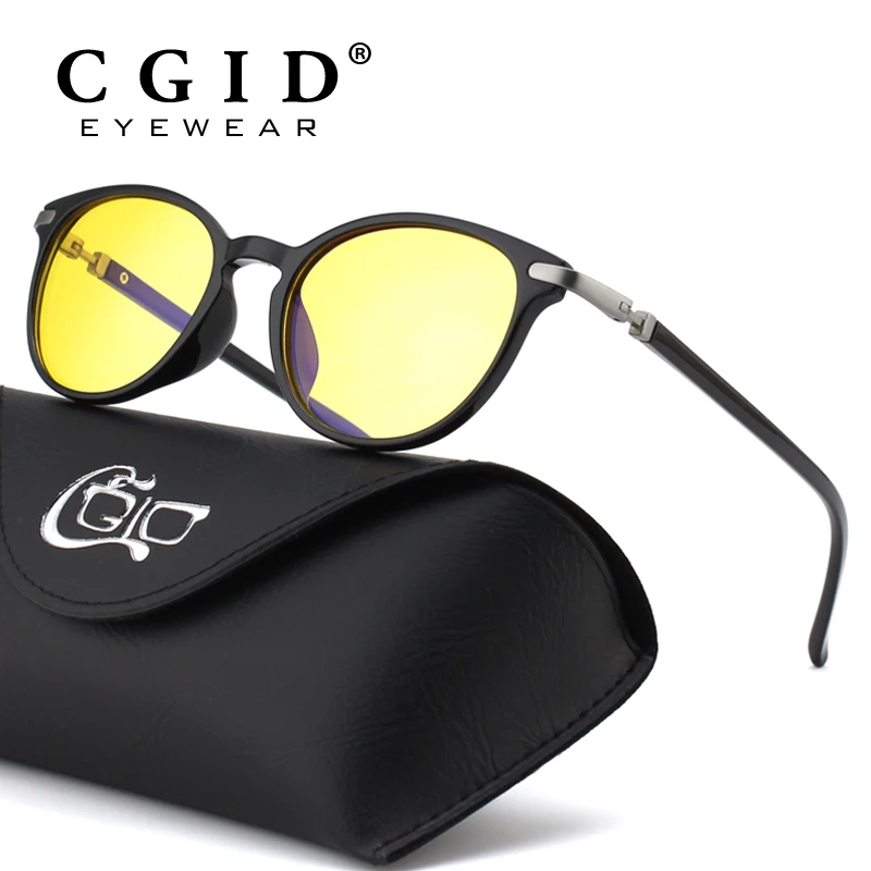 

CGID Brand Design Women Computer Glasses TR90 Round Frame Anti Blue Ray Glasses with Yellow Lens and Case CY32