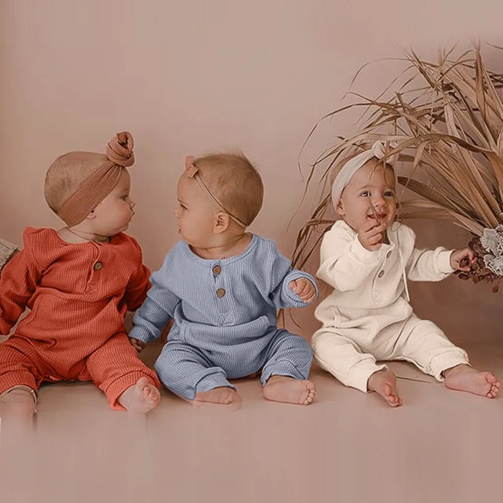 Comprar Mameluco recién nacido bebé niña niño manga larga sólido bolsillo mono ropa de otoño ropa de algodón para bebés niños