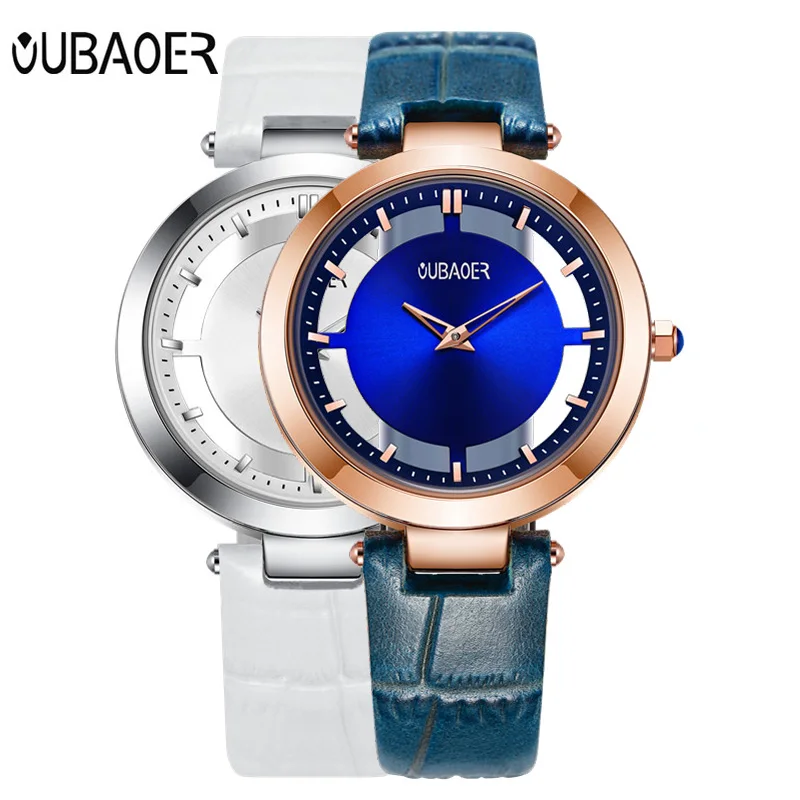 Watch Women OUBAOER Blue Luxury Top Brand Fashion Ladies Quartz Watch Luxury Genuine Leather Wrist Watches Relogio Feminino Watch Women OUBAOER Blue Luxury Top Brand Fashion Ladies Quartz Watch Luxury Genuine Leather Wrist Watches Relogio Feminino
