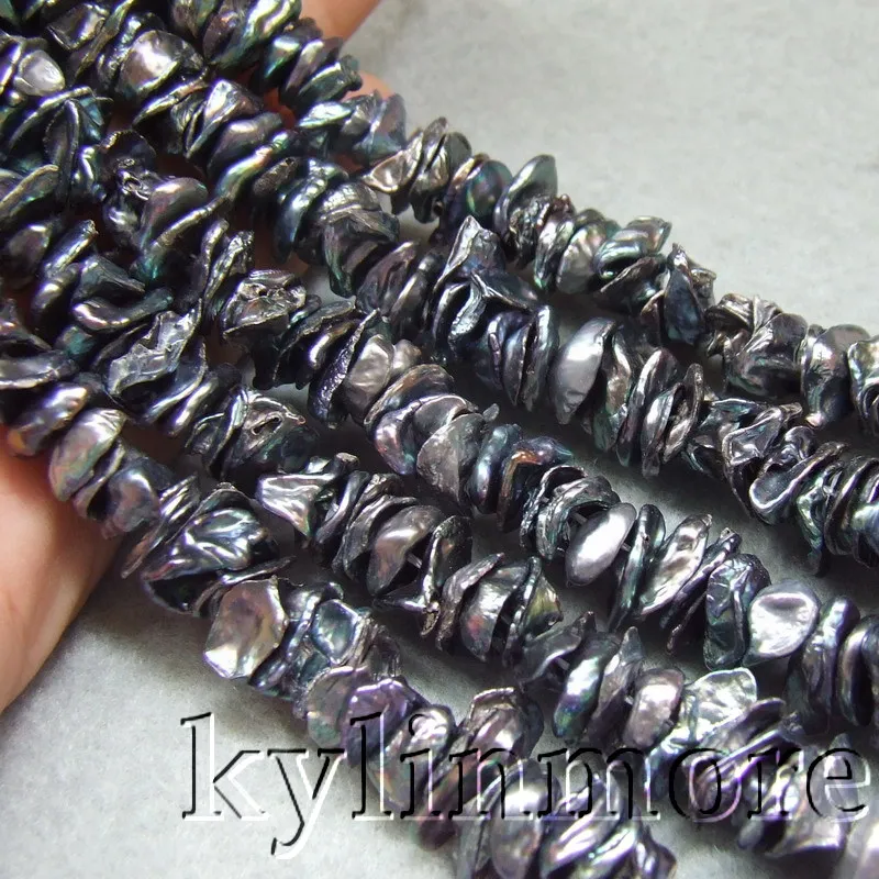

9-12mm Black 7-9mm White Freshwater Keshi Pearl Disk Loose Beads Strand 14.5