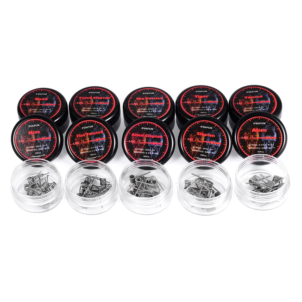 10 шт./компл. готовые катушки EvaFun для электронной сигареты RDA RTA Alien плоские витые
