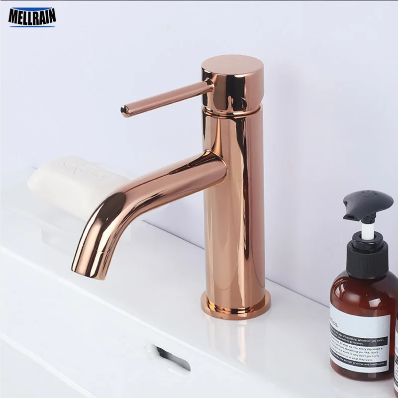 Billig Bad Becken Wasserhahn Rose Gold   Schwarz Messing Einzigen Loch Wasser Mixer Gebürstet Gold Hot   Kalt Mischbatterie