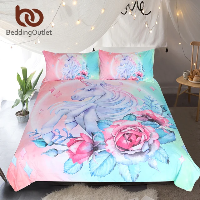 Cheap BeddingOutlet Unicorn and Rose Bedding Set Cartoon for Kids Duvet Cover Girly Single Bed Set Pink and Blue Floral Home Textiles Cheap BeddingOutlet Unicorn and Rose Bedding Set Cartoon for Kids Duvet Cover Girly Single Bed Set Pink and Blue Floral Home Textiles