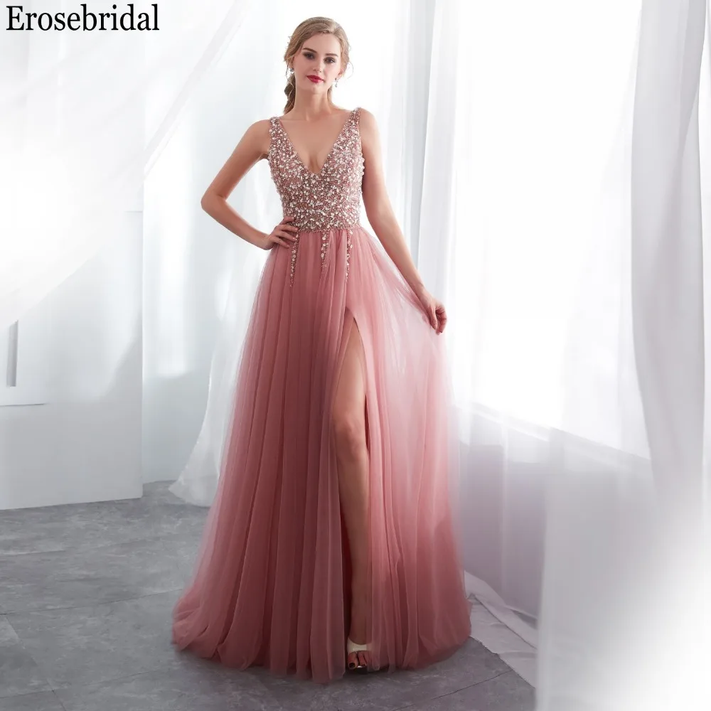 Женское длинное платье трапеция Erosrbridal вечернее с глубоким v образным вырезом и